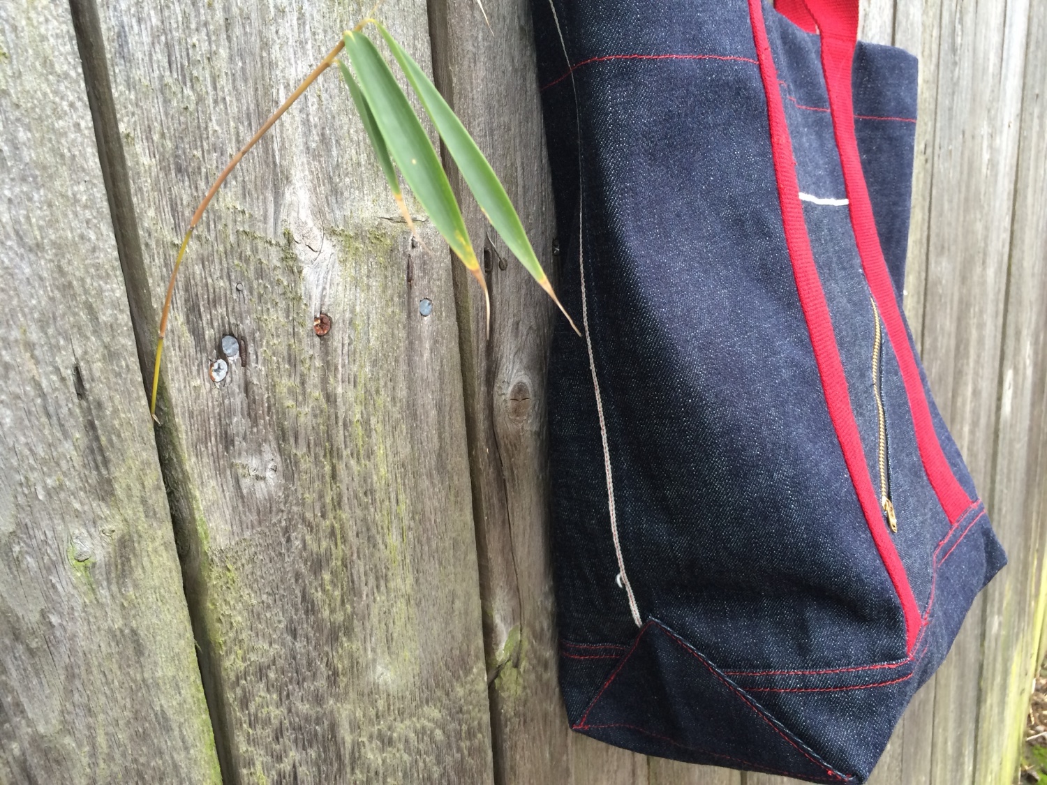 Red denim bag, side